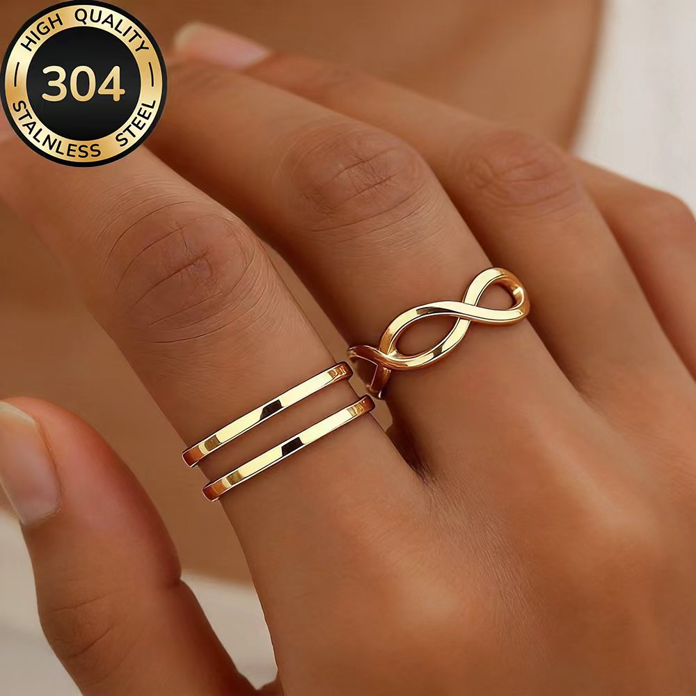 2pcs High-Quality Stainless Steel Stackable Open Ring Set